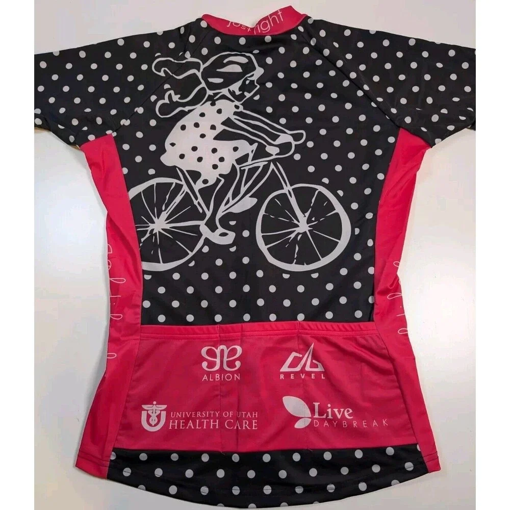 Albion Goldilocks Cycling Bike Bicycle Jersey Polka Dot Full Zip Med Just Right